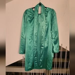 Sz xl belted puff shoulder long sleeve Silky dress